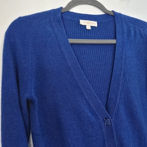 Tory Burch 100% Cashmere Cardigan in Cobalt Blue with small hole - Picture 5 of 13